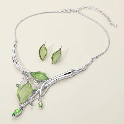 Fashnzfab Crystal Detail Enamel Leaf Necklace In Multi