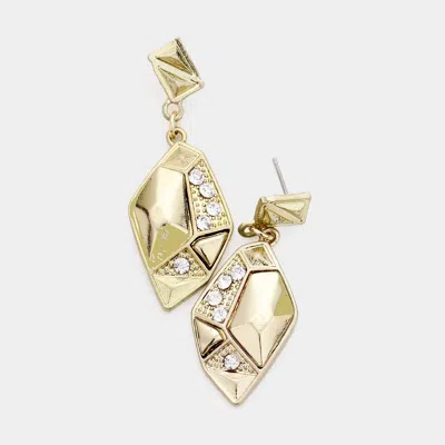 Fashnzfab Crystal Detail Geo Metal Earrings - Clear, Gold