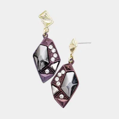 Fashnzfab Crystal Detail Geo Metal Earrings In Purple