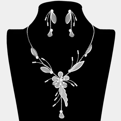 Fashnzfab Crystal Detail Metal Mesh Flower Vine Necklace In Silver