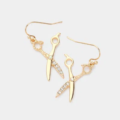 Fashnzfab Crystal Detail Metal Scissors Drop Earrings In Gold