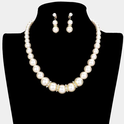 Fashnzfab Crystal Detail Pearl Strand Necklace In Metallic