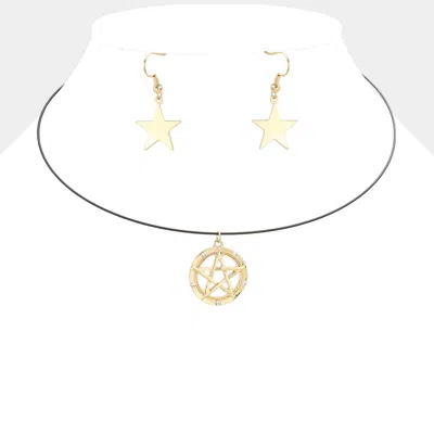 Fashnzfab Crystal Detail Star Pendant Wire Choker Necklace In Gold