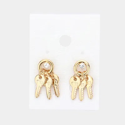 Fashnzfab Crystal Detail Triple Metal Key Drop Earrings In Silver