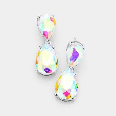 Fashnzfab Crystal Double Teardrop Evening Earrings - Ab, Silver In Multi