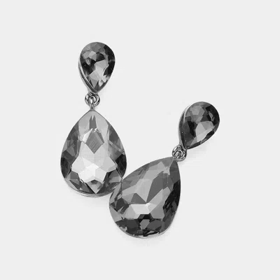 Fashnzfab Crystal Double Teardrop Evening Earrings - Black Diamond