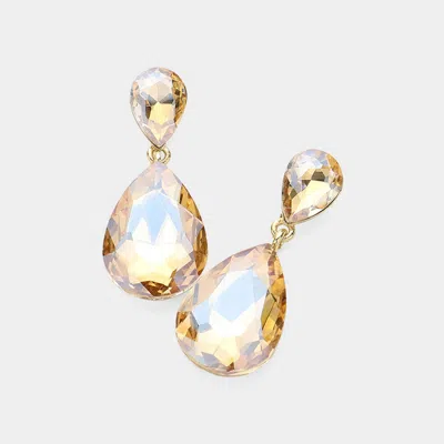 Fashnzfab Crystal Double Teardrop Evening Earrings - Gold, Lt Col Topaz