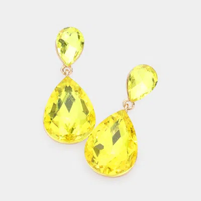 Fashnzfab Crystal Double Teardrop Evening Earrings In Green
