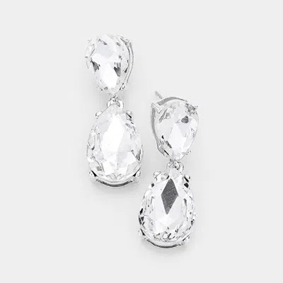 Fashnzfab Crystal Double Teardrop Evening Earrings In Metallic
