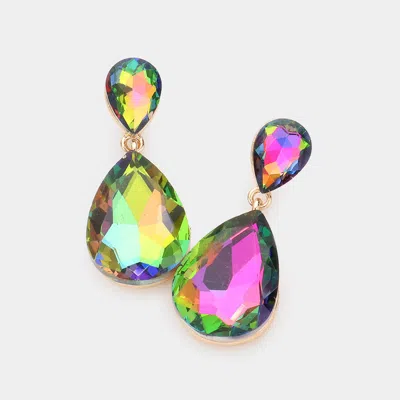 Fashnzfab Crystal Double Teardrop Evening Earrings In Multi