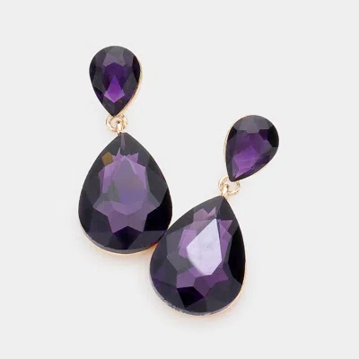 Fashnzfab Crystal Double Teardrop Evening Earrings In Purple
