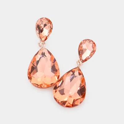 Fashnzfab Crystal Double Teardrop Evening Earrings In Pink