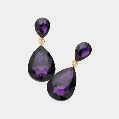 Fashnzfab Crystal Double Teardrop Evening Earrings In Purple