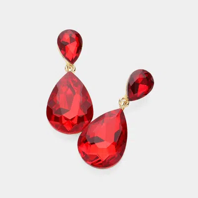 Fashnzfab Crystal Double Teardrop Evening Earrings In Red
