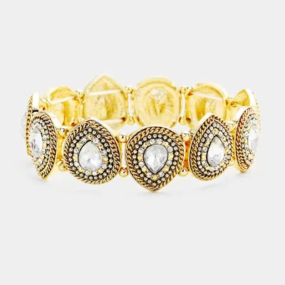Fashnzfab Crystal Droplet Stretch Bracelet In Gold