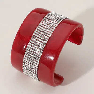 Fashnzfab Crystal Embellished Celluloid Acetate Cuff Bracelet Burgundy, Clear In Red