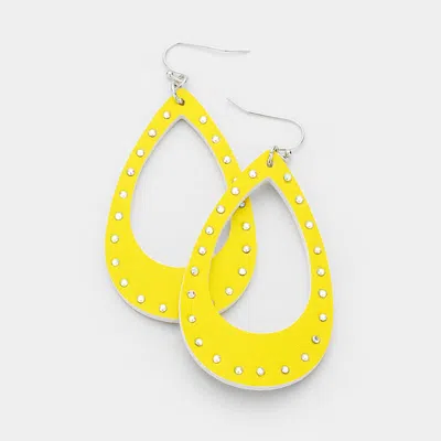 Fashnzfab Crystal Embellished Cut Out Leather Teardrop Earrings In Yellow