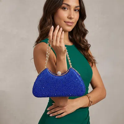 Fashnzfab Crystal Embellished Evening Clutch Bag In Blue