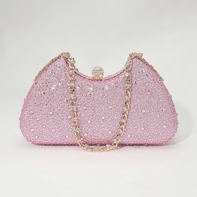 Fashnzfab Crystal Embellished Evening Clutch Bag In Pink