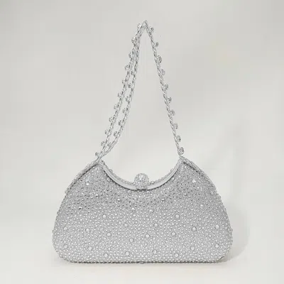 Fashnzfab Crystal Embellished Evening Clutch Bag In Silver