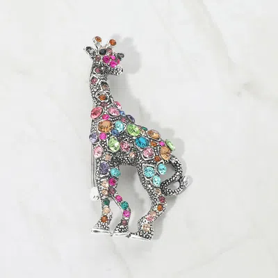 Fashnzfab Crystal Embellished Giraffe Pin Brooch In Multi