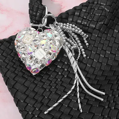 Fashnzfab Crystal Embellished Heart Charm Tassel Keychain Bag Charm In Multi