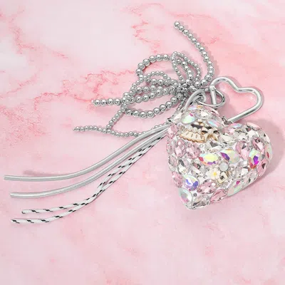 Fashnzfab Crystal Embellished Heart Charm Tassel Keychain Bag Charm In Pink