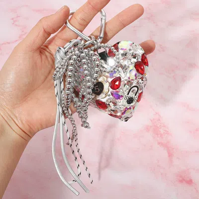 Fashnzfab Crystal Embellished Heart Charm Tassel Keychain Bag Charm In Red