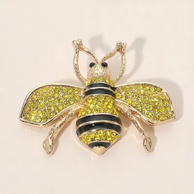 Fashnzfab Crystal Embellished Honey Bee Brooch In Gold