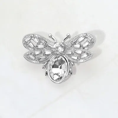 Fashnzfab Crystal Embellished Honey Bee Pin Brooch In Silver