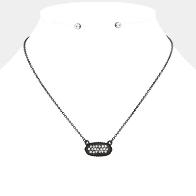 Fashnzfab Crystal Embellished Oval Pendant Necklace In Silver