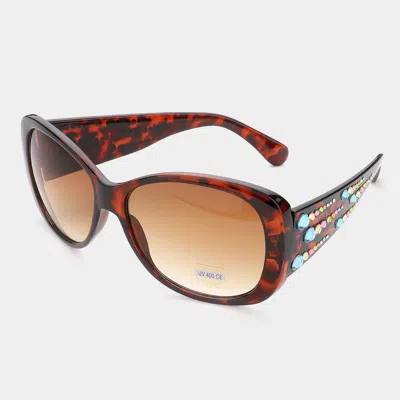 Fashnzfab Crystal Embellished Oversized Sunglasses 5.5" X 2.2" In Brown