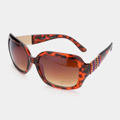 Fashnzfab Crystal Embellished Oversized Tortoise Square Frame Sunglasses In Brown