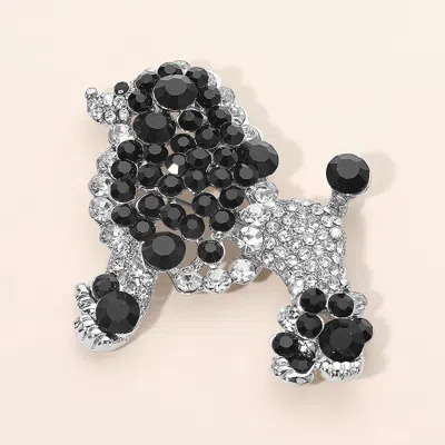 Fashnzfab Crystal Embellished Poodle Dog Pin Brooch In Black