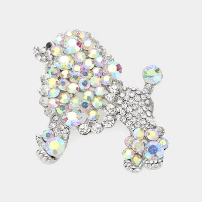 Fashnzfab Crystal Embellished Poodle Dog Pin Brooch In Blue