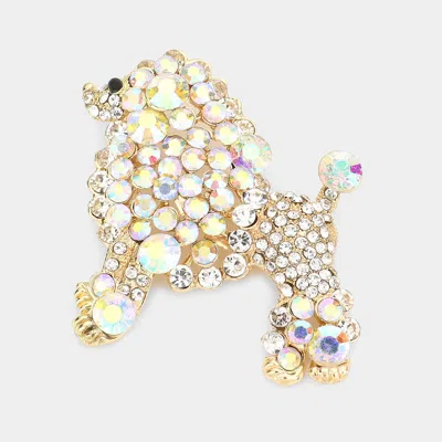 Fashnzfab Crystal Embellished Poodle Dog Pin Brooch In Silver