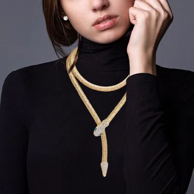 Fashnzfab Crystal Embellished Snake Collar Magnetic Necklace In Gold