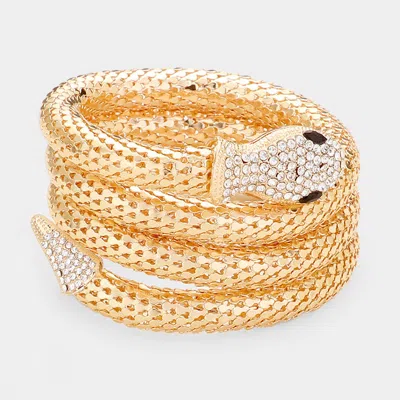 Fashnzfab Crystal Embellished Snake Metal Bracelet Clear, Gold In Multi
