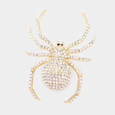 Fashnzfab Crystal Embellished Spider Brooch In Brown