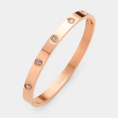 Fashnzfab Crystal Embellished Stainless Steel Bangle Bracelet Rose Gold In Multi