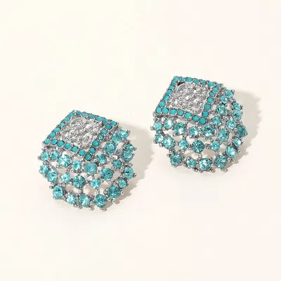 Fashnzfab Crystal Embellished Stud Earrings - Aqua, Rhodium In Blue