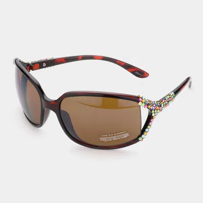Fashnzfab Crystal Embellished Sunglasses 5.5" X 2.1" In Brown
