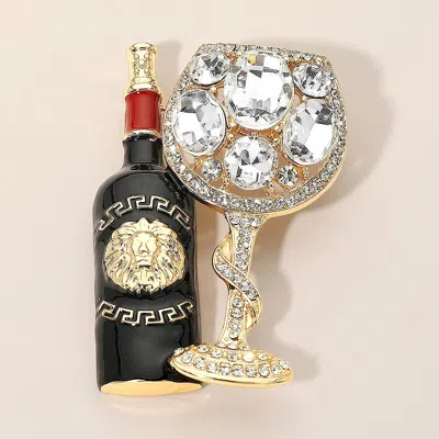 Fashnzfab Crystal Embellished Wine Glass And Bottle Pin Brooch In Multi