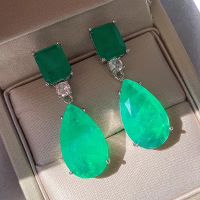Fashnzfab Crystal Emerald Earrings (pair) In Multi