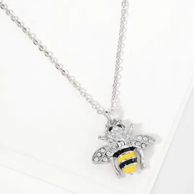 Fashnzfab Crystal Enamel Honey Bee Pendant Necklace In Pink