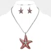Fashnzfab Crystal Enamel Starfish Pendant Necklace In Pink