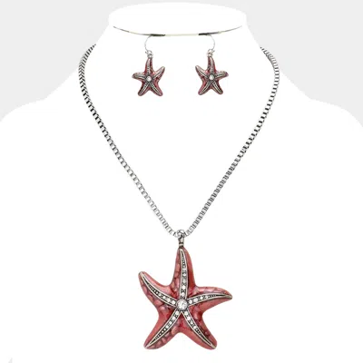 Fashnzfab Crystal Enamel Starfish Pendant Necklace In Pink