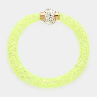 Fashnzfab Crystal Filled Mesh Tube Magnetic Bracelet Clear, Gold, Green