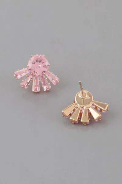 Fashnzfab Crystal Flare Stud Earrings In Pink