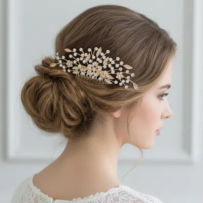 Fashnzfab Crystal Floral Leaf Branch Hair Comb In Multi